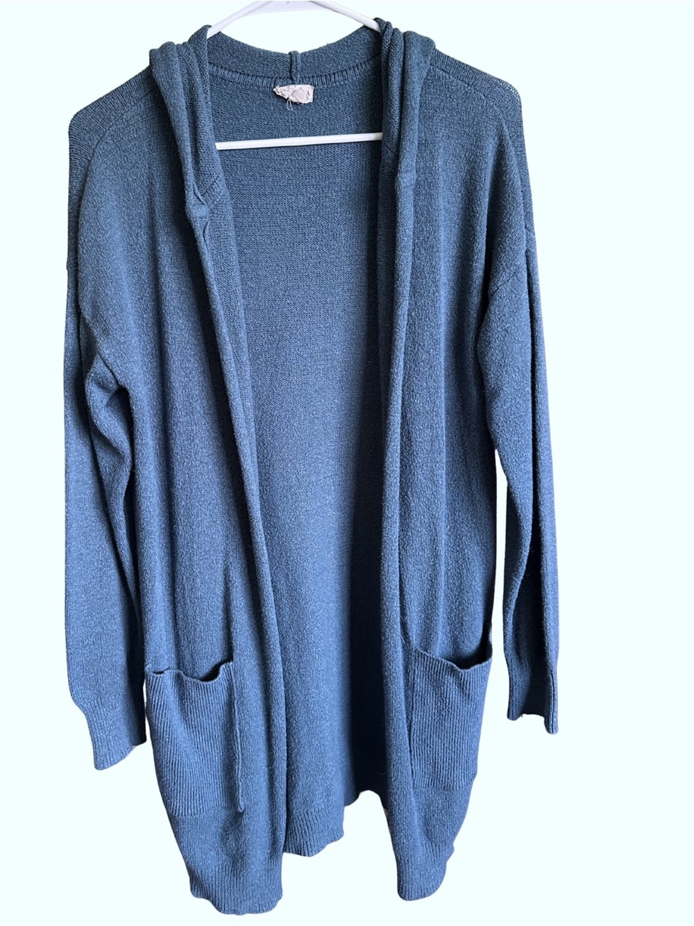 Blue Open-Front Hooded Women's Cardigan Sweater